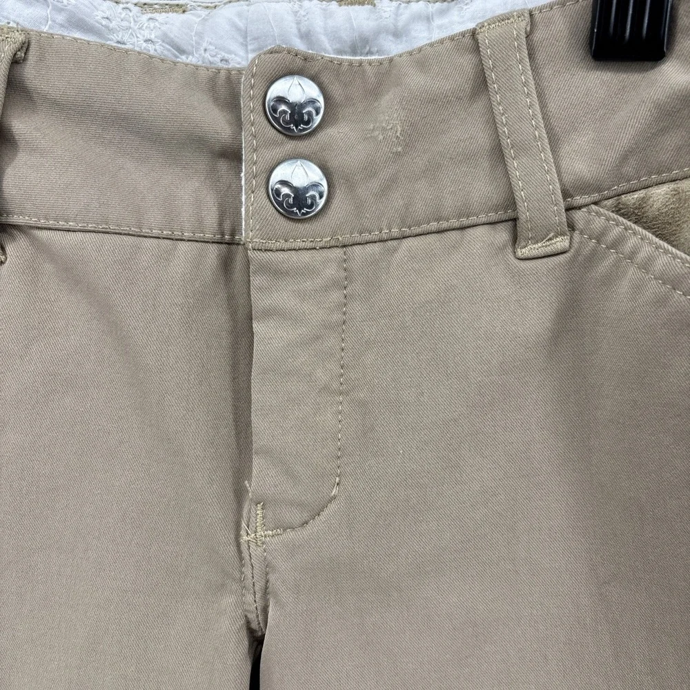 Equine Couture Equestrian Breeches‎ Youth Size 8 Khaki Coolmax Champion Patches